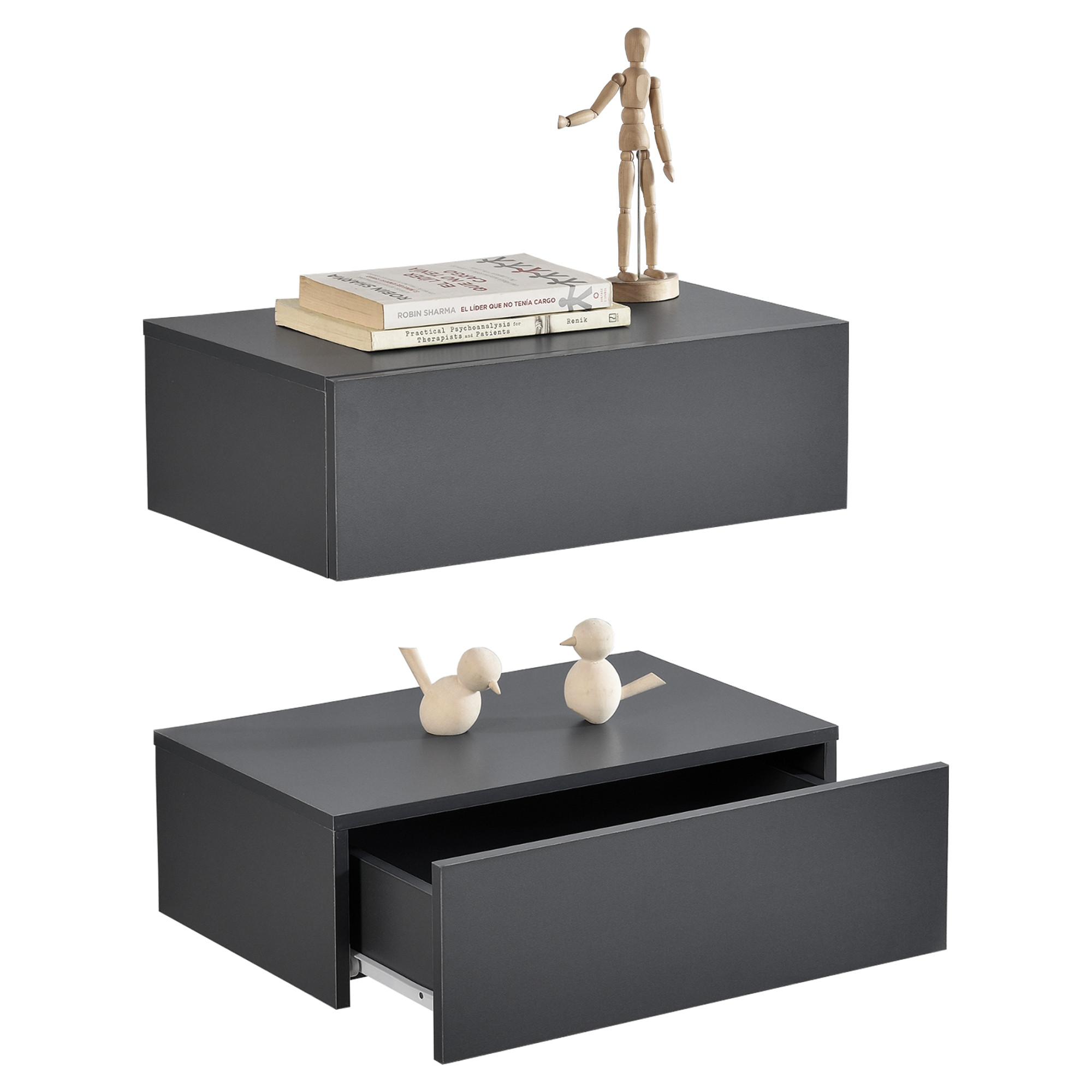 NACHTTISCH Oslo, 2er Set, hängend, mit Schublade - Dunkelgrau, Holzwerkstoff (46/15/30cm) - [en.casa]