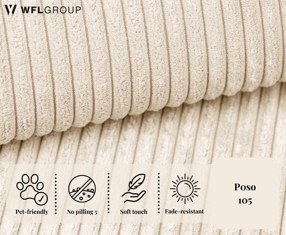 ECKSOFA Cora mit Schlaffunktion & Stauraum, Universell Rechts/Links, Creme Cord Chenille 250/82/160 cm - Beige/Creme, Kunststoff/Textil (250/160cm) - WFL GROUP