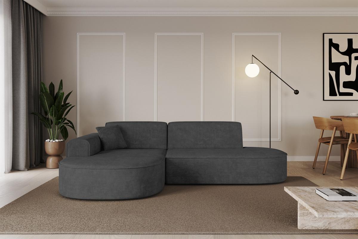 ECKSOFA Ottomane Links MARI-L1 - 243x171x79 cm Dunkelgrau Velours - Dunkelgrau/Schwarz, Holzwerkstoff/Kunststoff (243/171cm) - ALTDECOR