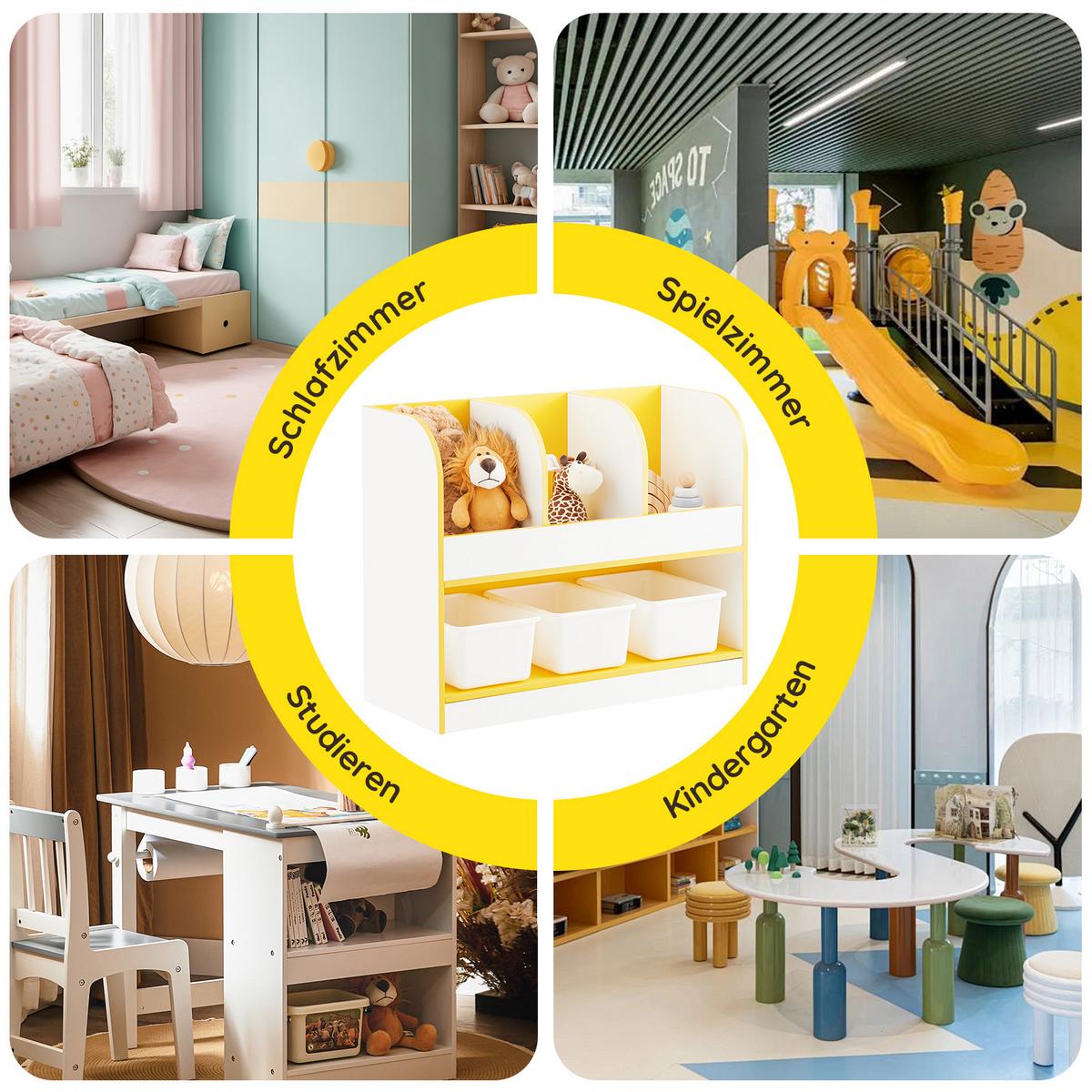 KINDERREGAL Weiß-Gold - Goldfarben/Weiß, Holzwerkstoff (70/58/30cm) - SoBuy