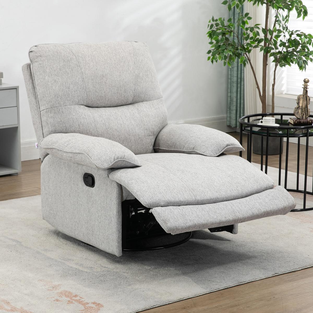 RELAXSESSEL Fernsehsessel mit Liegefunktion, Leinenoptik, bis 160 kg, Hellgrau - Hellgrau, Textil (98/101/89cm) - HOMCOM