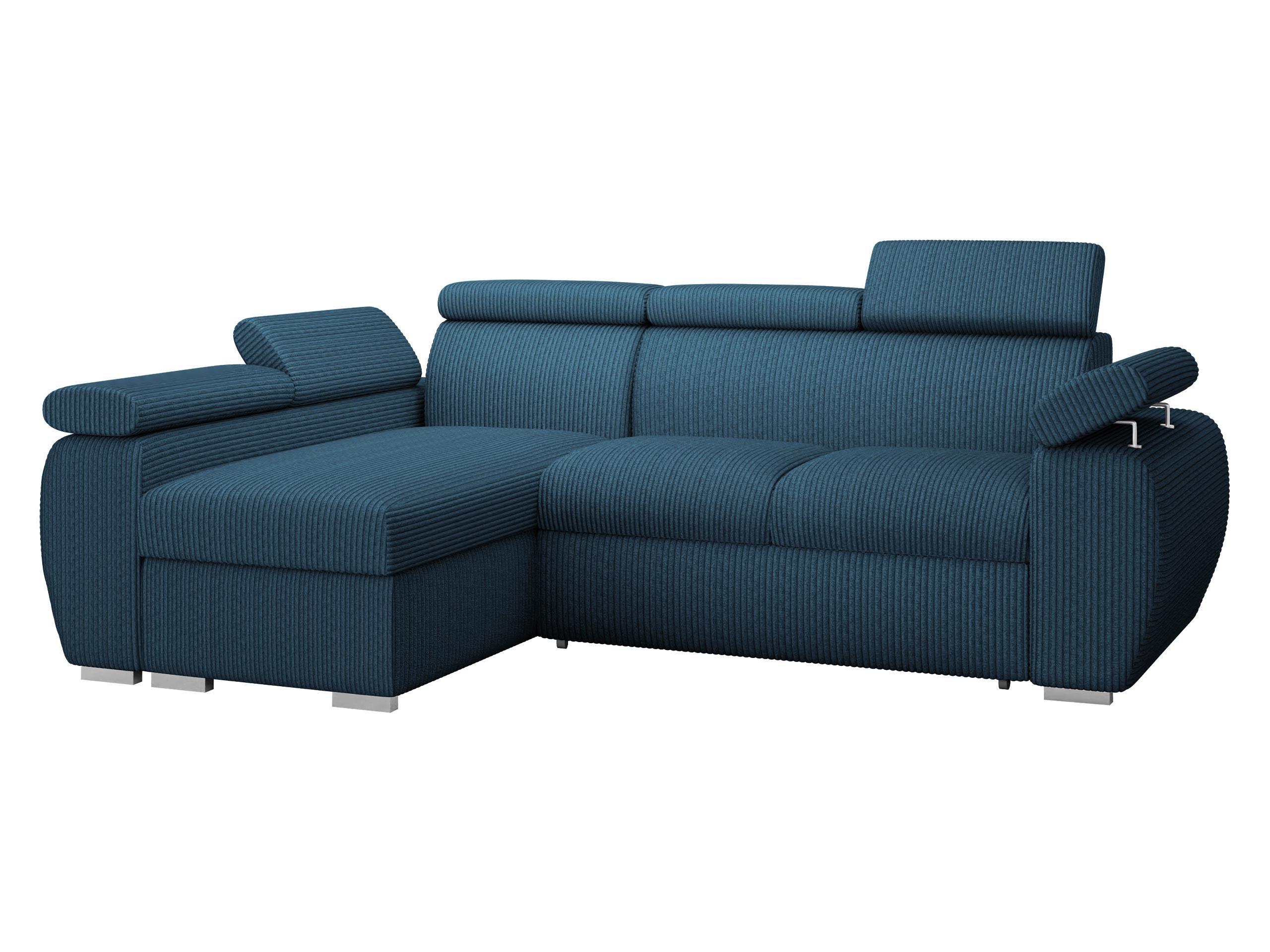 ECKSOFA Boston Mini Premium Cord 2RLC, Seite: Links LC+2R - Blau/Chromfarben, Holz/Textil (255/170cm) - MIRJAN24
