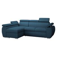 ECKSOFA Boston Mini Premium Cord 2RLC, Seite: Links LC+2R - Blau/Chromfarben, Holz/Textil (255/170cm) - MIRJAN24