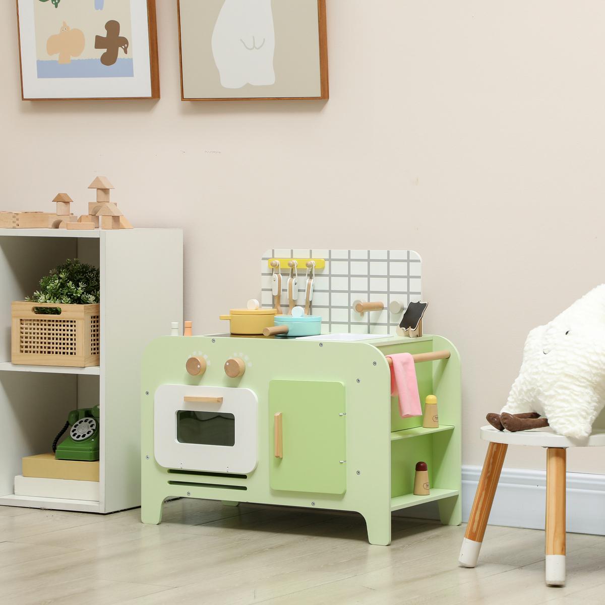 KINDER-SPIELKÜCHE mit Mikrowelle Spüle und Zubehör Grün - Grün, Holzwerkstoff (60/31.6/58cm) - AIYAPLAY