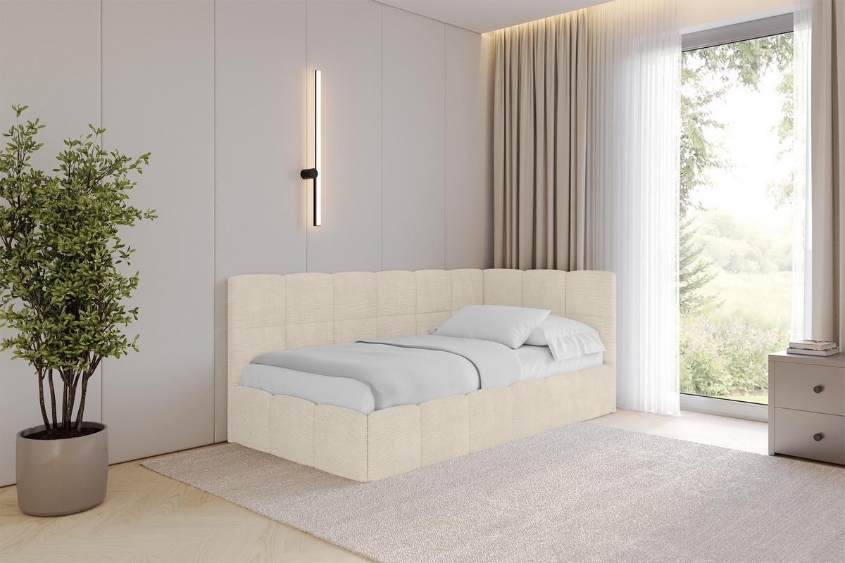 EINZELBETT Jugendbett mit Bettkasten Links, mit Matratze - LIVY 100x200 Beige - Sandfarben, Holzwerkstoff/Textil (100/200cm) - ALTDECOR