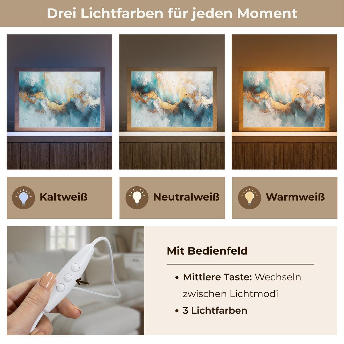 TISCHLEUCHTE Abstrakt - Kunst - Gold - Blau 30x20 cm - Aubergine, Holzwerkstoff (8/30/20cm) - OnlyWow