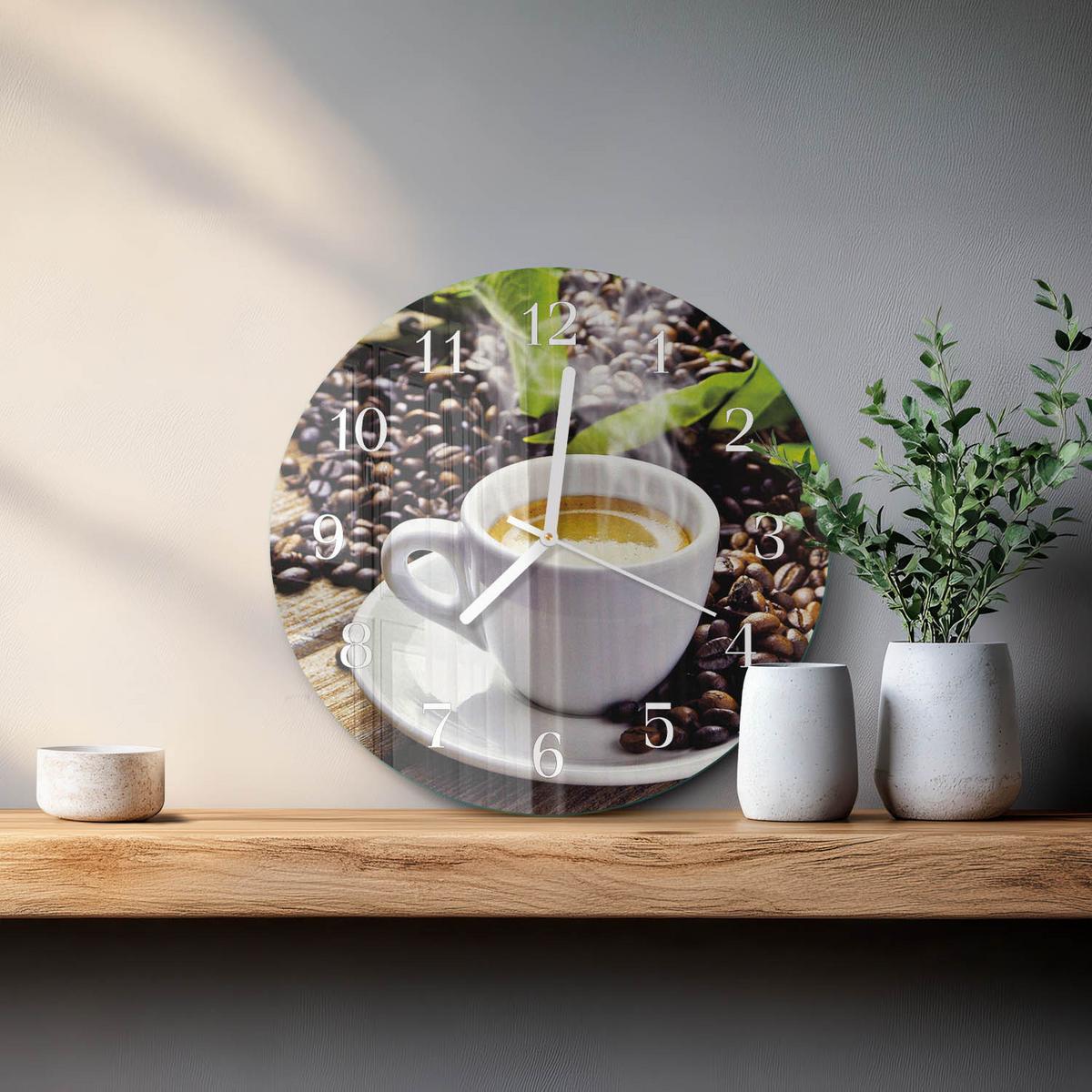 WANDUHR aus Glas Ø30 cm - Tasse Kaffee - Multicolor, Glas (30/30/0.4cm) - TULUP