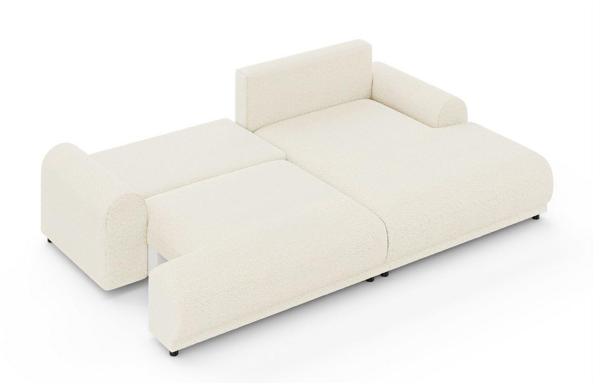 ECKSOFA mit Schlaffunktion, Bettkasten, extrabreite Ottomane rechts, abgerundete Armlehnen B240/T145/H81 cm, Bezug Bouclé-Charakter Beige Creme/ 21027 - Beige/Creme, Kunststoff/Textil (240/145cm) - luma-home