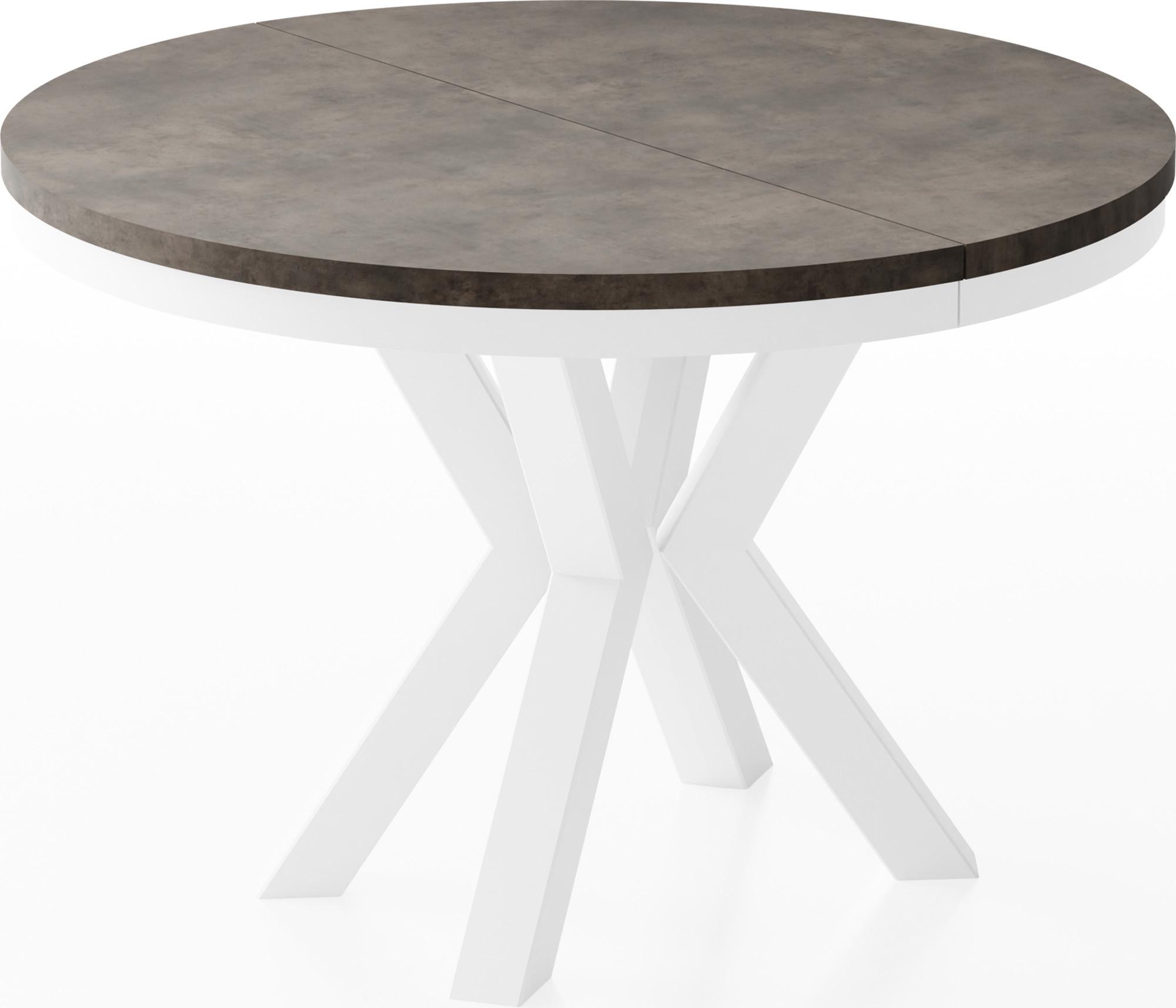 ESSTISCH Clara Weiß runder ausziehbarer, Dunkelgrauer Chicago Beton 120-200/120/76 cm - Dunkelgrau/Weiß, Holzwerkstoff/Metall (120/196/76cm) - WFL GROUP