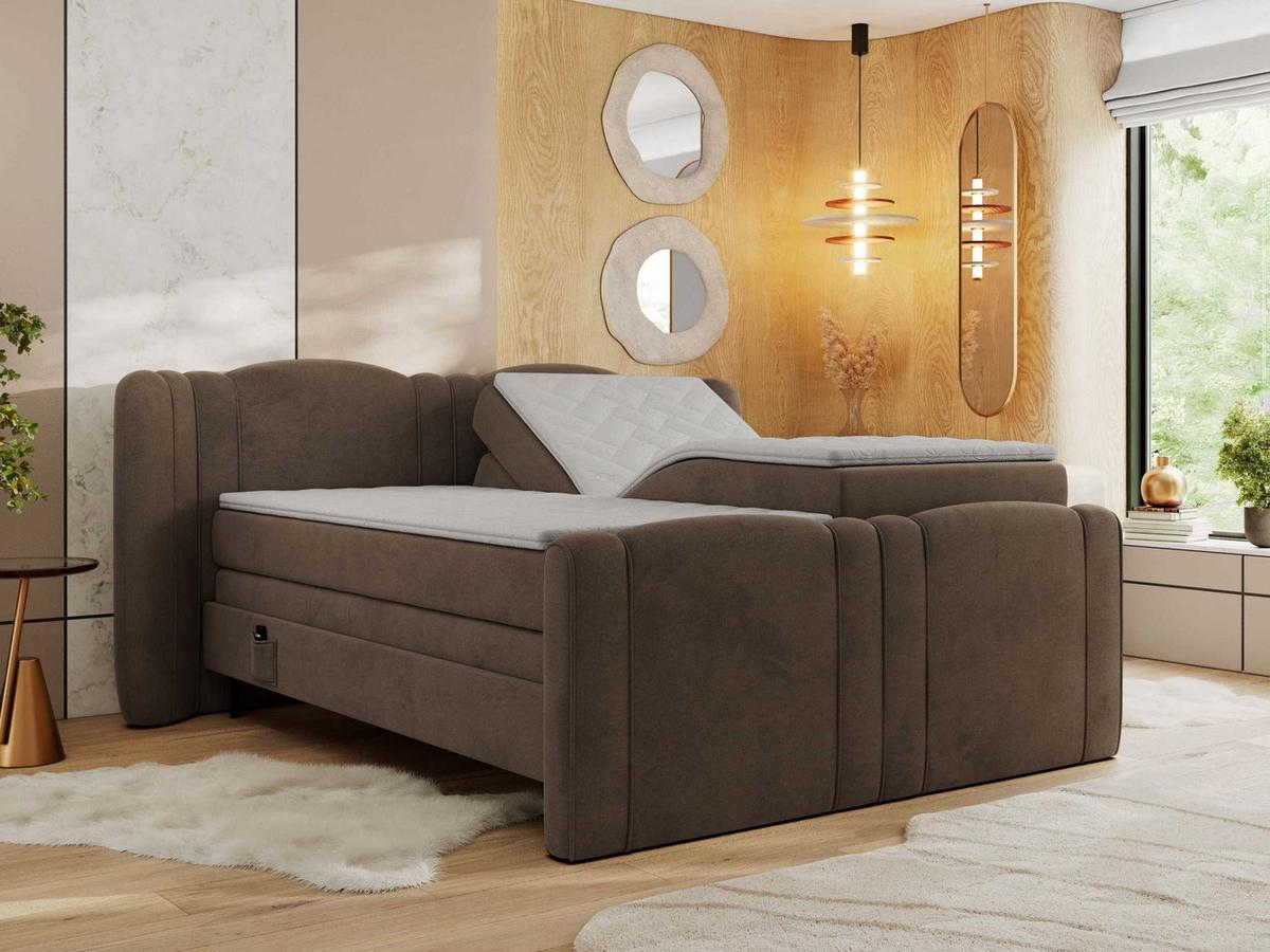 BOXBETT FORTINA 140/200 - Braun Velvet - H3 - Braun, Holz/Textil (140/200cm) - MKS