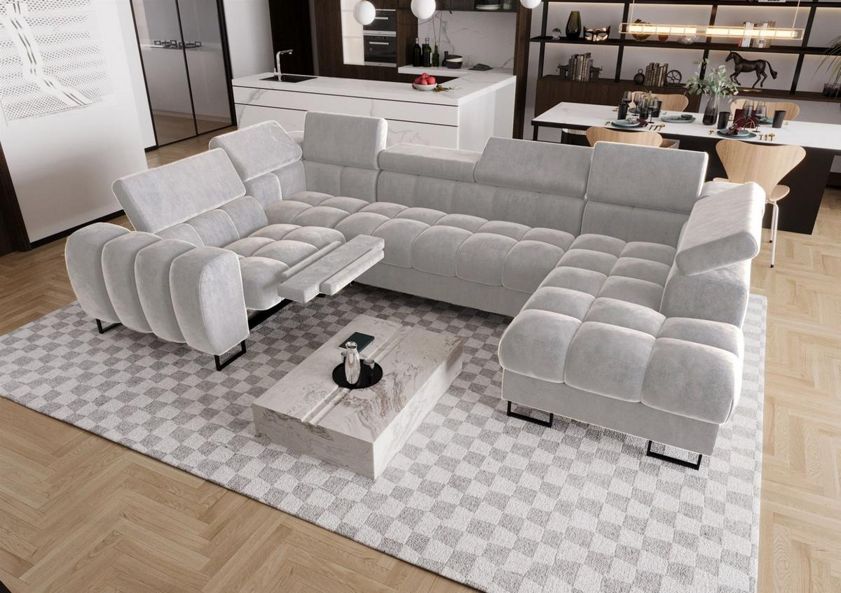 WOHNLANDSCHAFT Bastien Relax - Hellgrau, Holzwerkstoff/Textil (350/95/198cm) - Fun Möbel