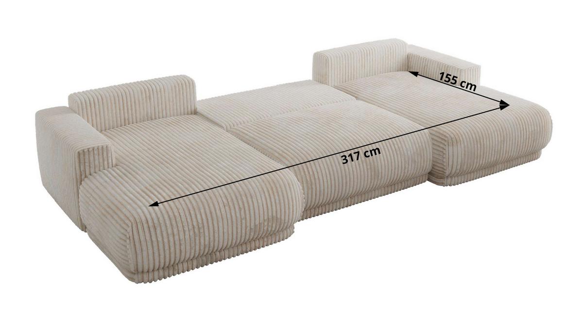 WOHNLANDSCHAFT RINA U Beige Cord - Beige/Schwarz, Kunststoff/Textil (360/85/170cm) - MKS