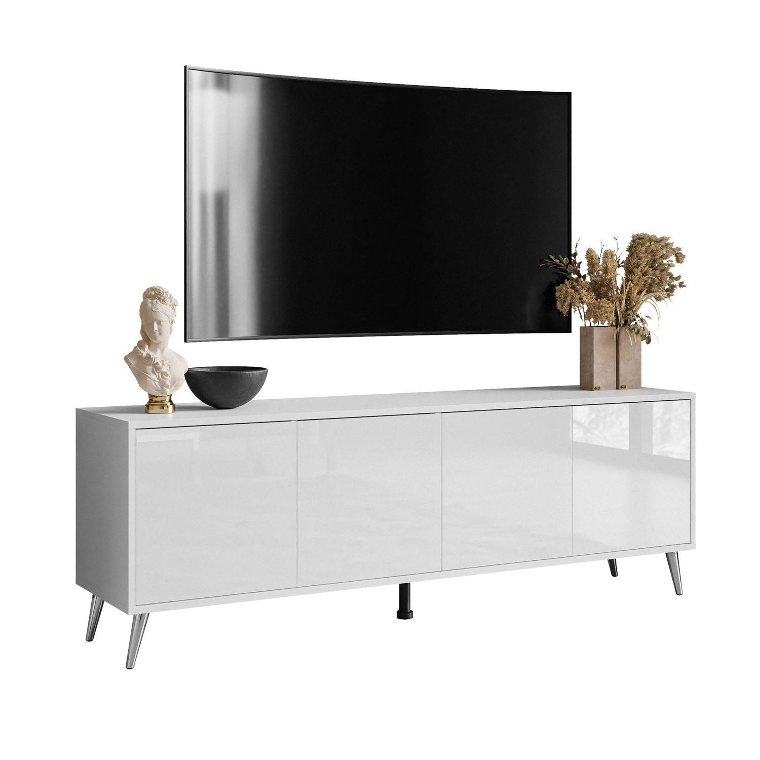 TV-ELEMENT SANAYI auf verchromten Beinen Hochglanz Weiß - Chromfarben/Weiß Hochglanz, Holzwerkstoff (156/54/38cm) - Lookway