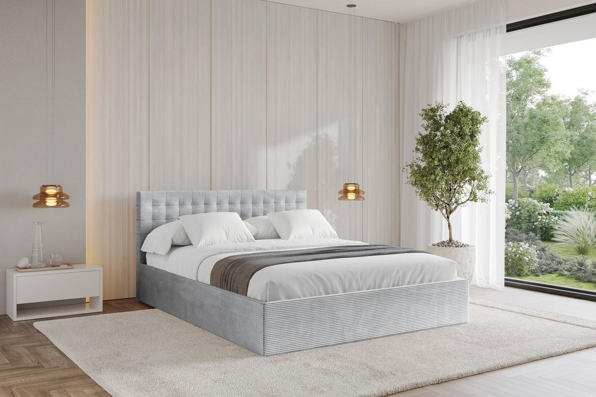POLSTERBETT mit Bettkasten und Lattenrost, Bett mit Matratze H3/H4 - PARI 160x200 Grau - Alufarben, Holzwerkstoff/Textil (160/200cm) - ALTDECOR