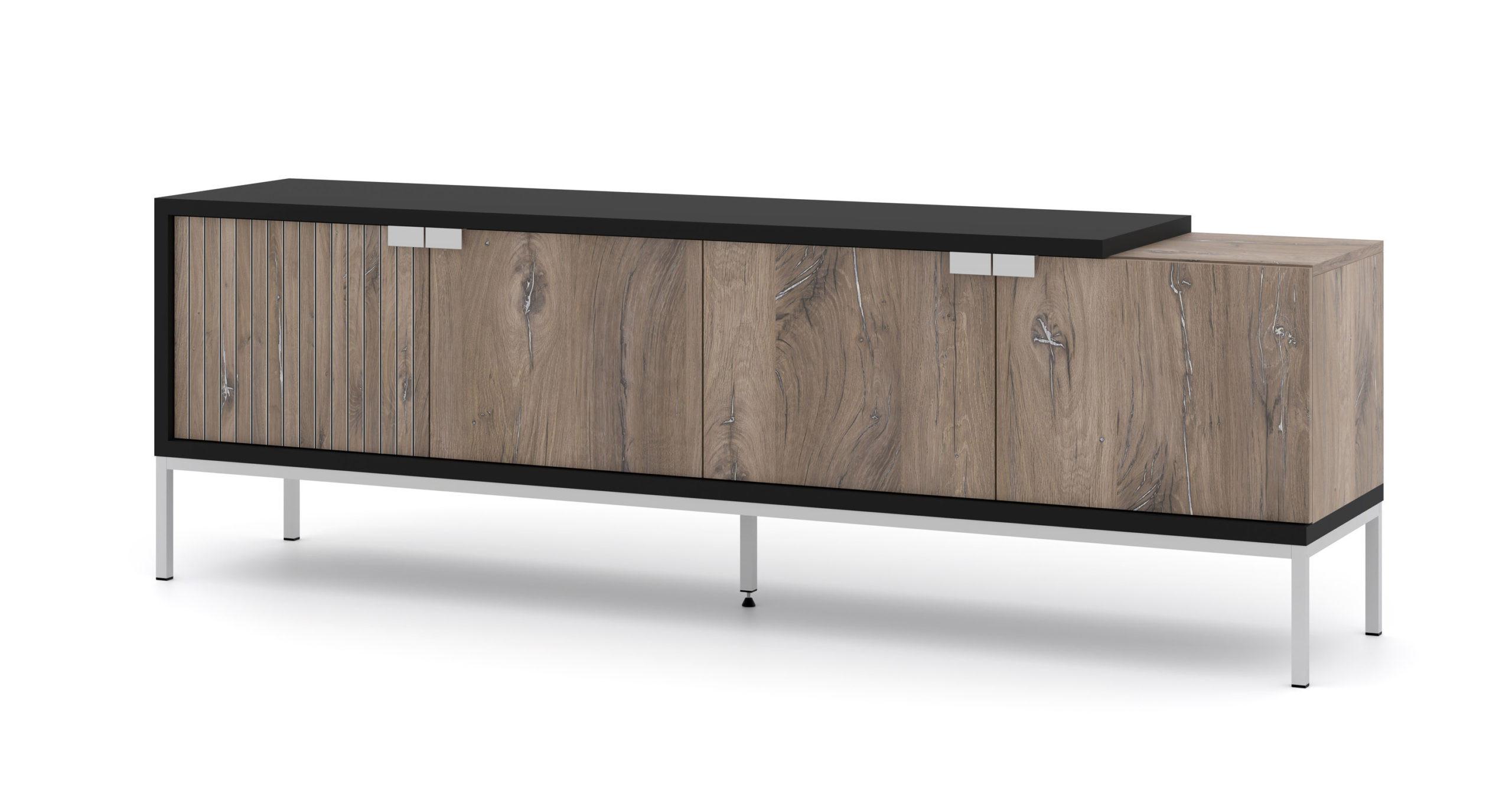 TV LOWBOARD Flagstaff Eiche, Schwarz 190/62/42 - Schwarz, Holzwerkstoff (190/62/42cm) - RAUMHIRSCH FURNITURE