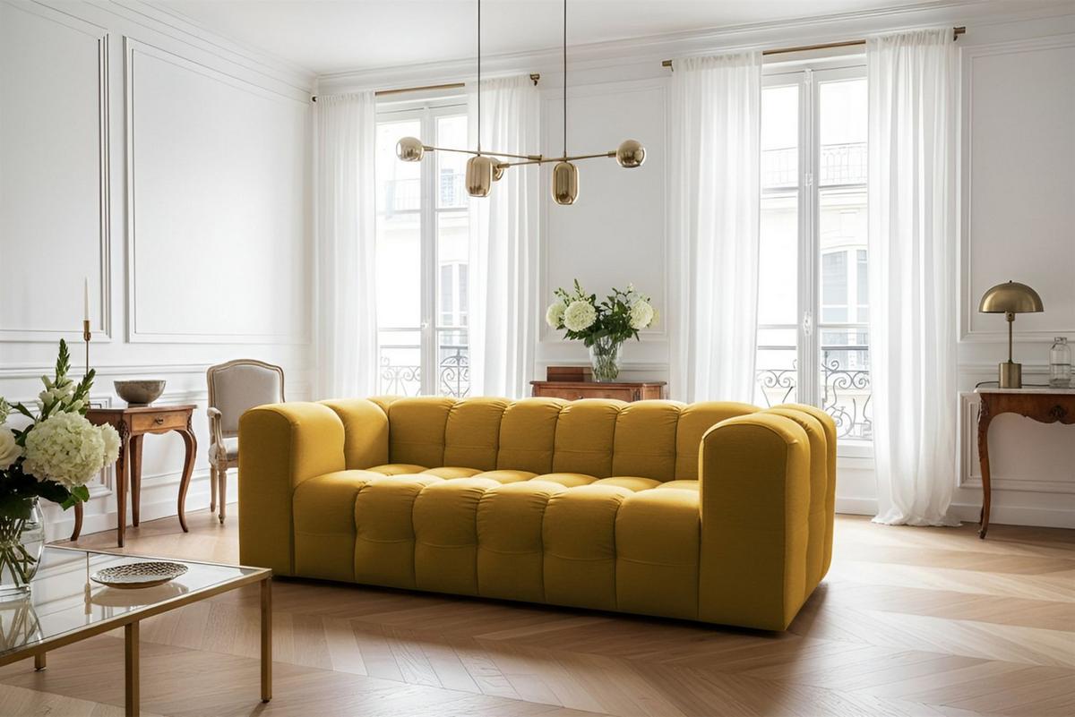SOFASET Solvie 3-3 In Tiffani - Gelb, Holzwerkstoff/Textil (230/75/106cm) - Fun Möbel