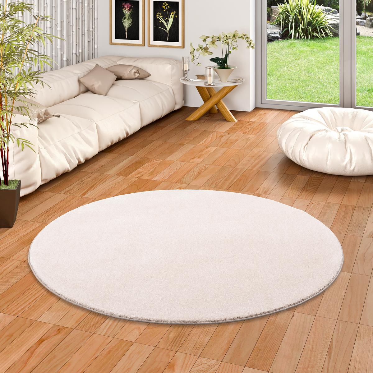 HOCHFLOR LUXUS VELOURS TEPPICH TOUCH RUND - Beige, Textil (100/100cm) - Snapstyle