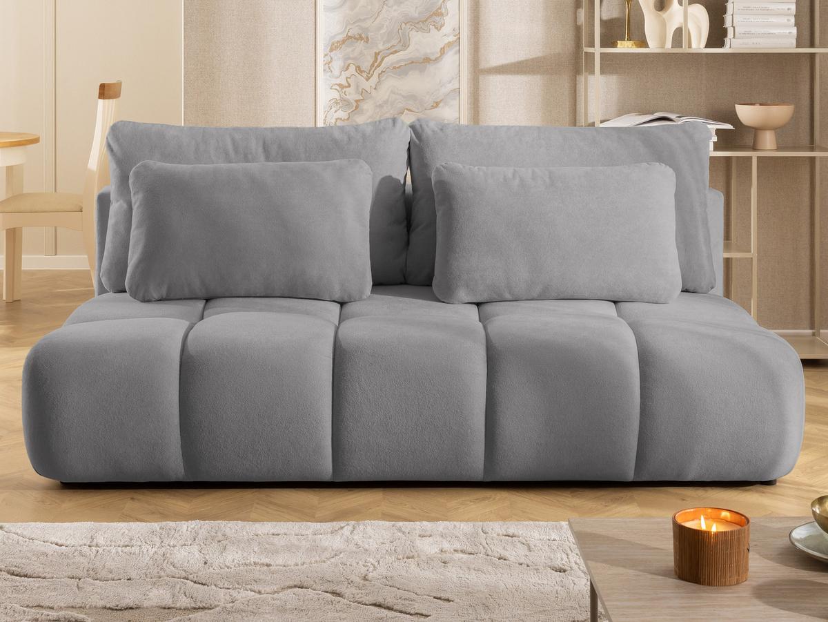 SCHLAFSOFA Belluno aus hochwertigem Grau Plüschstoff mit Bettkasten und tiefen Steppungen in Bubble-Optik - Schwarz/Grau, Holz/Kunststoff (205/87/105cm) - S-Style