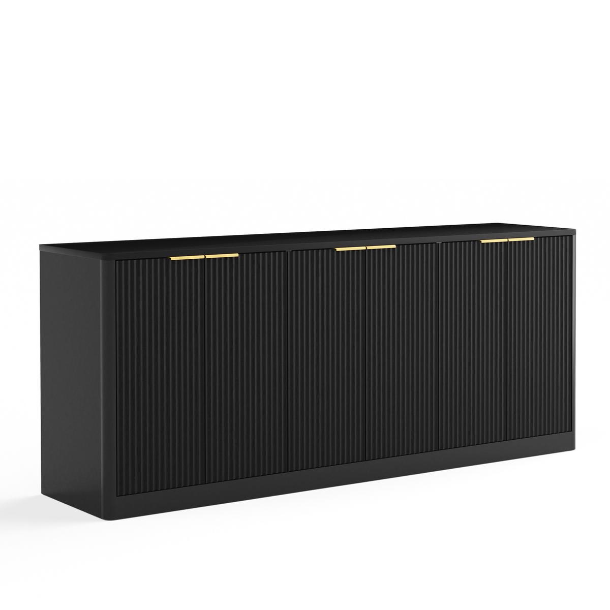 SIDEBOARD Schwarz & Holz-Optik 170 cm mit Wellen-Design & 6 Türen - Schwarz, Holzwerkstoff (170/70.5/40cm) - Urban Meuble