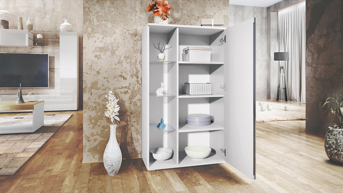 VITRINE Davos Eiche sägerau - Eiche San Remo, Holzwerkstoff (71.5/134/35cm) - Vladon