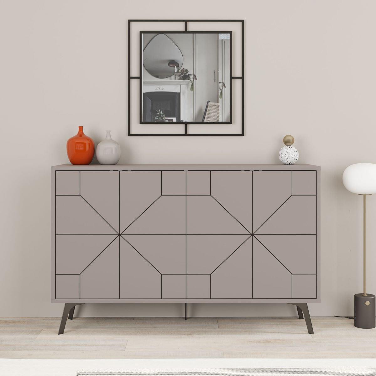 SIDEBOARD mit 4 Türen und dekorierten Türen L123 cm - Dune - Taupe, Holzwerkstoff (35/62.4/16cm) - Calicosy