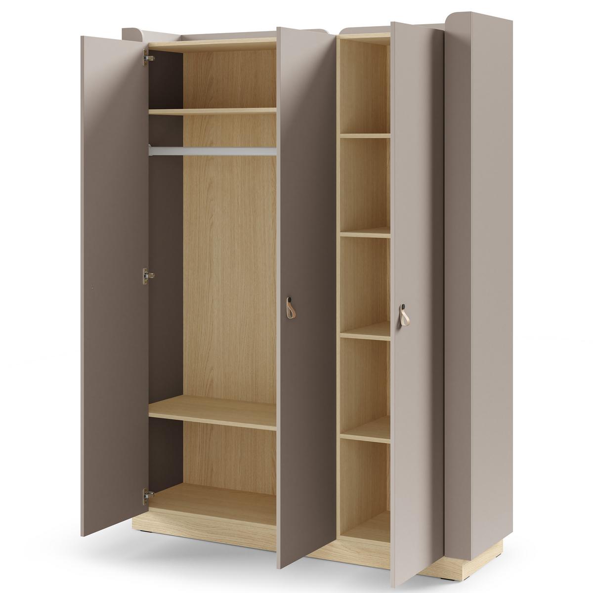 DREHTÜRENSCHRANK Sorella mit 3 Türen, 150 cm, für Jugendzimmer, Porcini + Eiche Mavelie - Eichefarben/Cappuccino, Leder/Holzwerkstoff (150/201/52cm) - Beautysofa