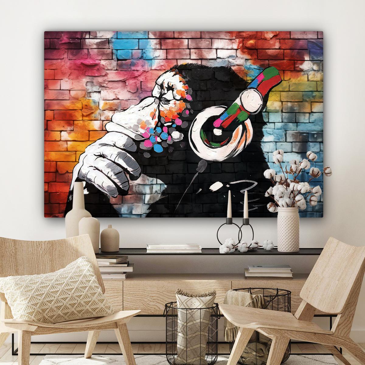 LEINWANDBILD Affe - Graffiti - Musik Groß 140x90 cm - Multicolor, Textil (140/90cm) - MuchoWow