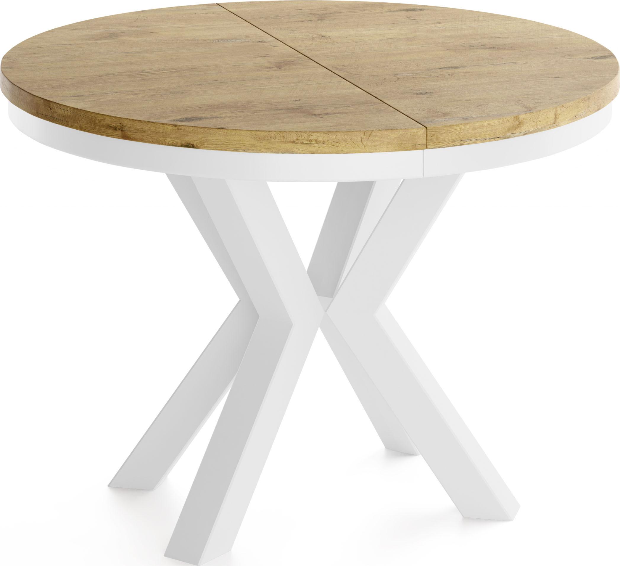 ESSTISCH Clara Weiß runder ausziehbarer, Lancelot Eiche 100-180/100/76 cm - Eichefarben/Weiß, Holzwerkstoff/Metall (100/176/76cm) - WFL GROUP