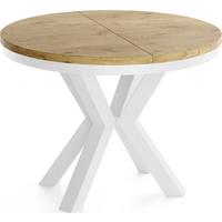 ESSTISCH Clara Weiß runder ausziehbarer, Lancelot Eiche 100-180/100/76 cm - Eichefarben/Weiß, Holzwerkstoff/Metall (100/176/76cm) - WFL GROUP