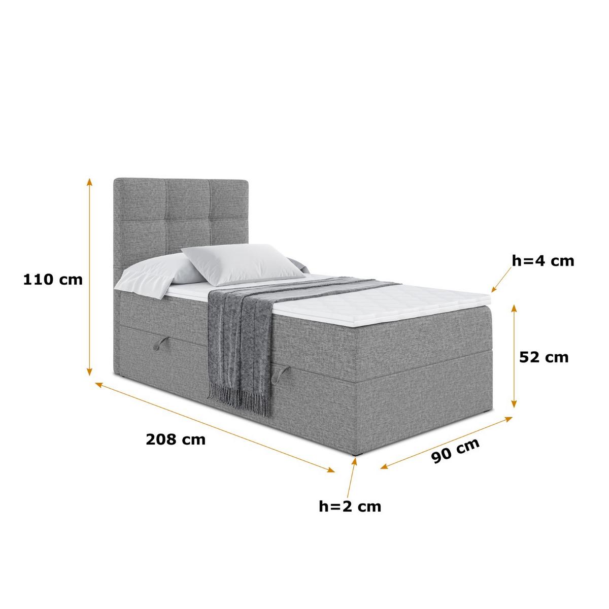 BOXBETT mit Matratze H3 und Lattenrost - MARCE - 90x200 - Links Grau - Grau, Holzwerkstoff (90/200cm) - ALTDECOR