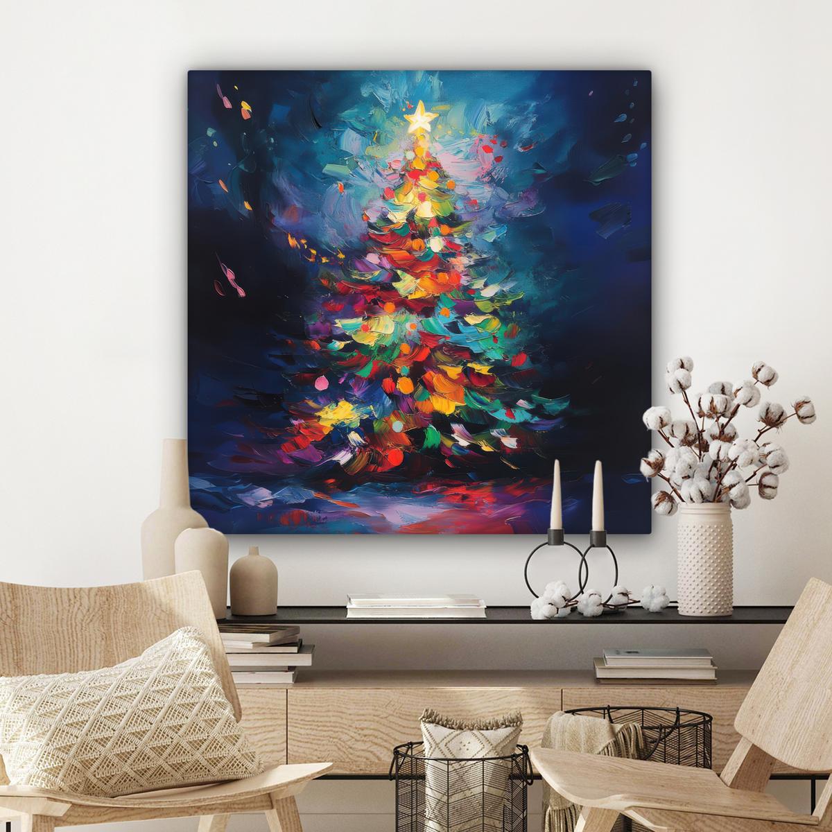 LEINWANDBILD Weihnachtsbaum - Weihnachten - Abstrakt - Farbenfroh Deko Groß 90x90 cm - Multicolor, Textil (90/90cm) - MuchoWow
