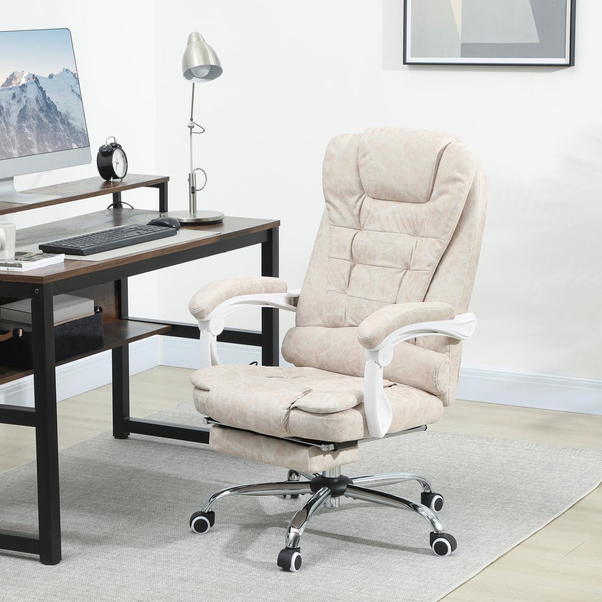 BÜROSTUHL mit Massagefunktion, Ergonomisch Schreibtischstuhl mit Liegefunktion - Silberfarben/Creme, Kunststoff/Textil (70/119/65cm) - Vinsetto