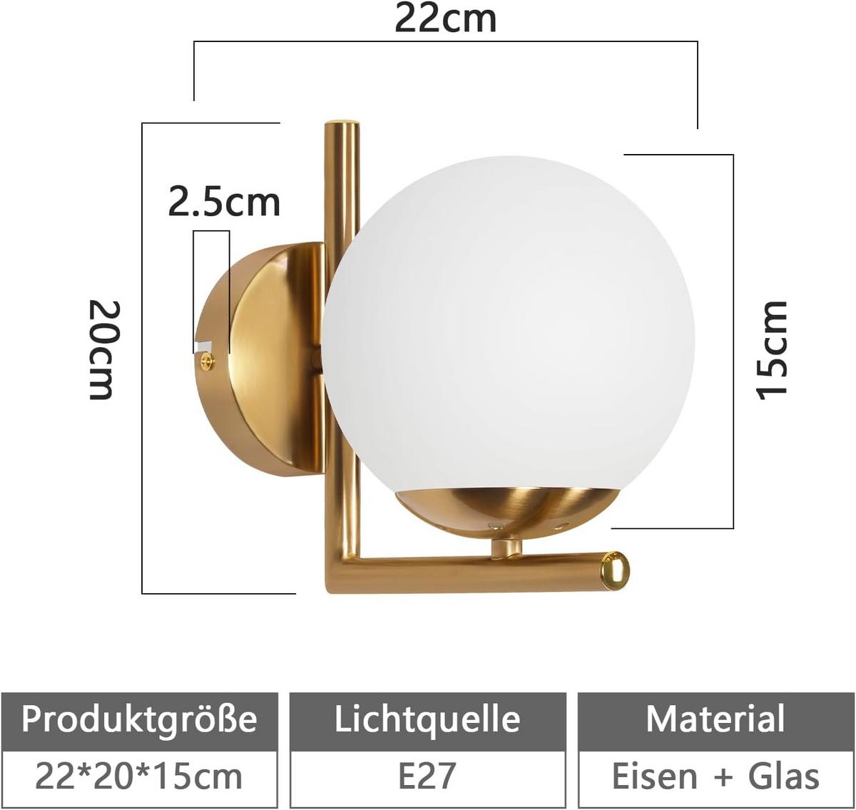 WANDLEUCHTE Ryxoh 20.0/15.0/22.0 cm - Goldfarben, Metall (20/15/22cm) - ZMH