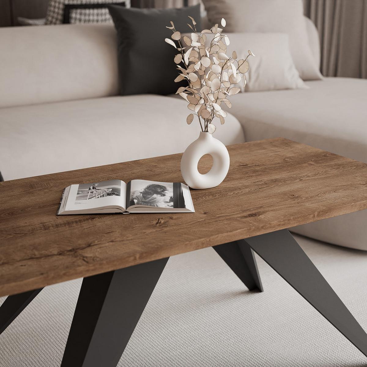 COUCHTISCH AIRA 120/60/48 cm Rechteckig, Schwarz/Lefkas-Eiche - Schwarz/Eiche San Remo, Metall (60/120/48cm) - Idohome
