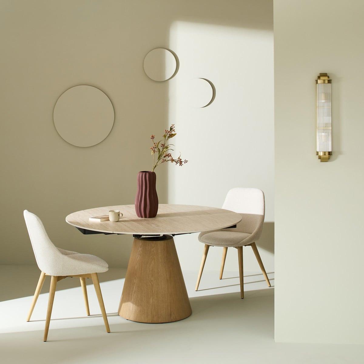 ESSTISCH mit Erweiterungen Rund 135/180/90 cm - Beige, Keramik (77/135/90cm) - Signature