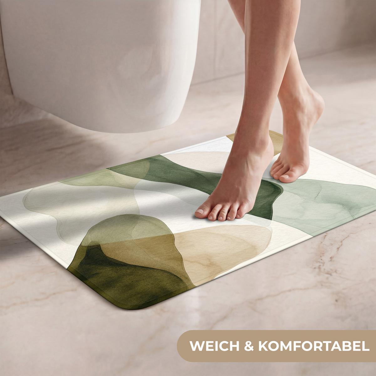 WC-VORLEGER Japandi - Abstrakt - Grün Toilettenvorleger 60x40 cm - Grün, Textil (60/1cm) - OnlyWow