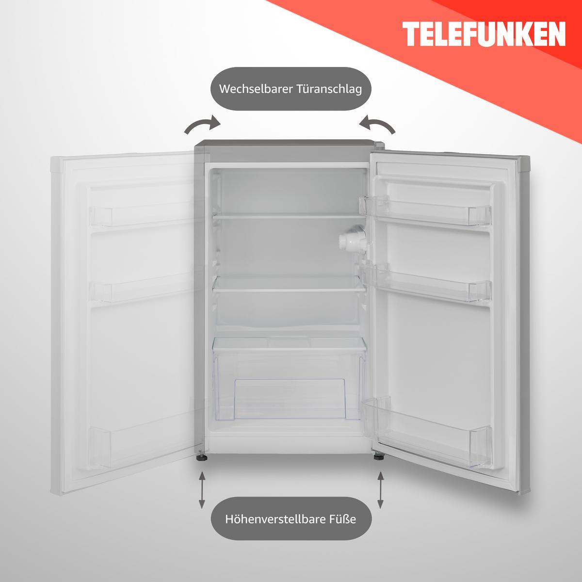 KÜHLSCHRANK, ohne Gefrierfach, freistehend, klein, 90 Liter Nutzinhalt, mit Gemüsefach & 3 Ablagen, Temperaturregelung, CF-31-121-S - Silberfarben, Kunststoff/Metall (48/82.1/50cm) - Telefunken