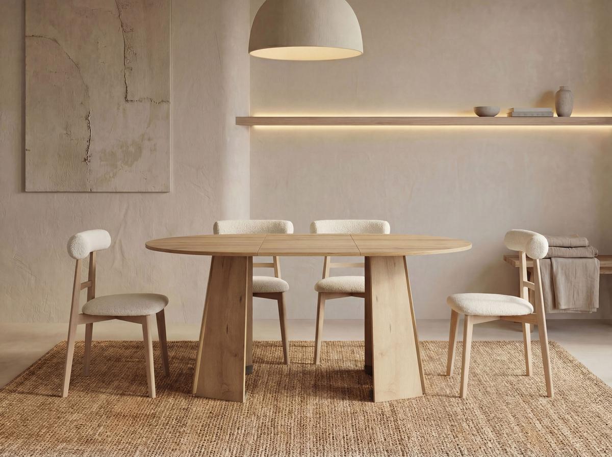 ESSTISCH Lunda rund ausziehbar verlängerbar, Buche Hellbraun 100-140/100/76 cm - Beige/Buchefarben, Holzwerkstoff (100/140/76cm) - WFL GROUP