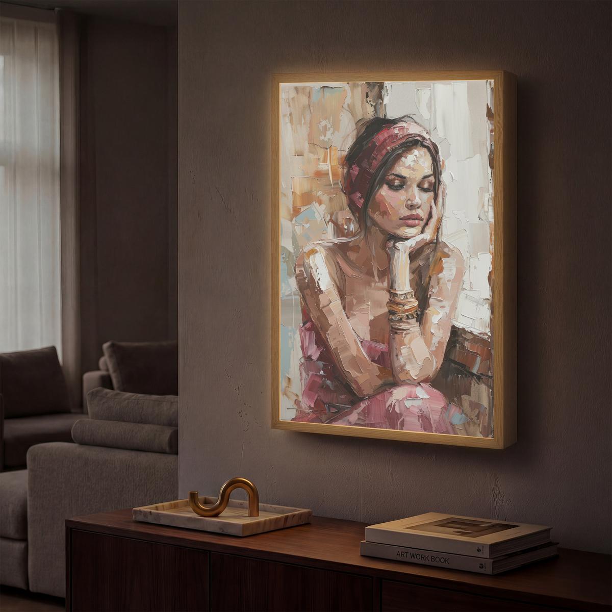 WANDLEUCHTE MIT AKKU Frau - Lackierung - Porträt - Modern 40x60 cm - Braun, Holzwerkstoff (40/60/8cm) - OnlyWow