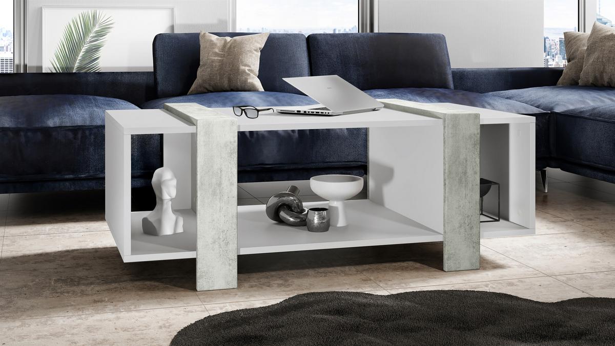 COUCHTISCH Ida Blenden in Beton Oxid Optik - Hellgrau, Holzwerkstoff (56.5/110.5/42cm) - Vladon
