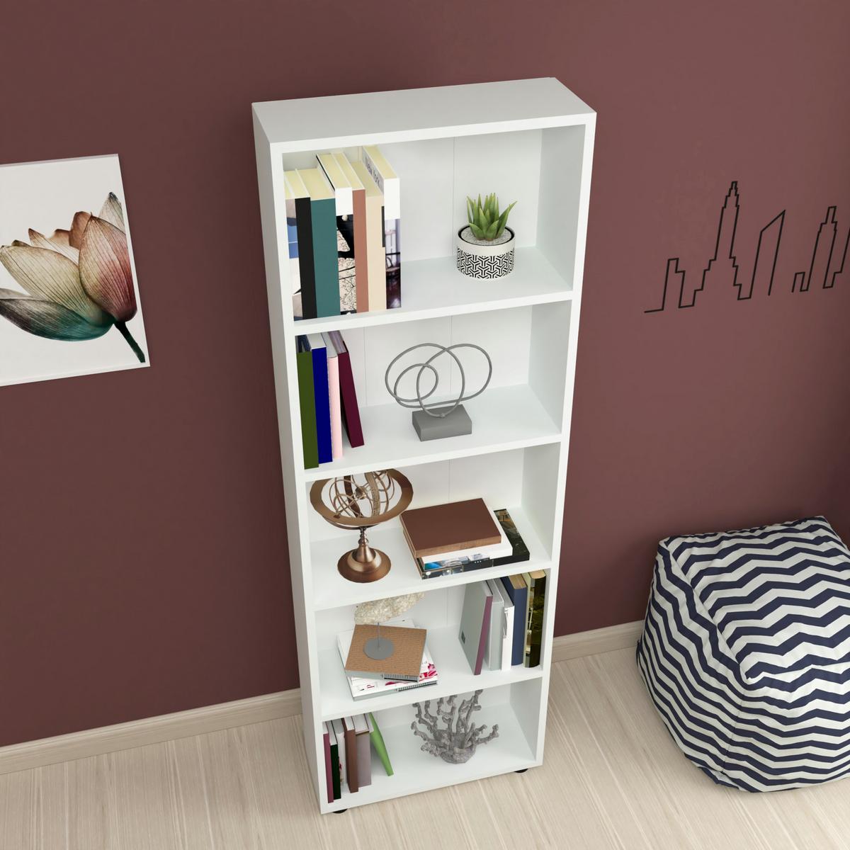 BÜCHERREGAL Vara - Weiß, Holzwerkstoff (55/172/20cm) - [en.casa]