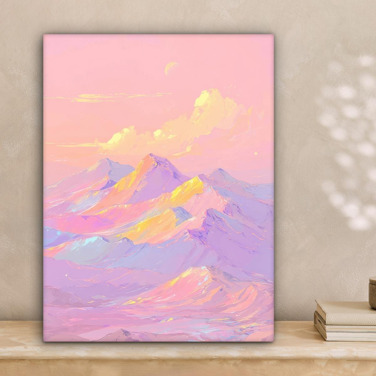 LEINWANDBILD Berggipfel - Wolken - Verträumt Room Decor 30x40 cm - Hellrosa, Textil (30/40cm) - MuchoWow