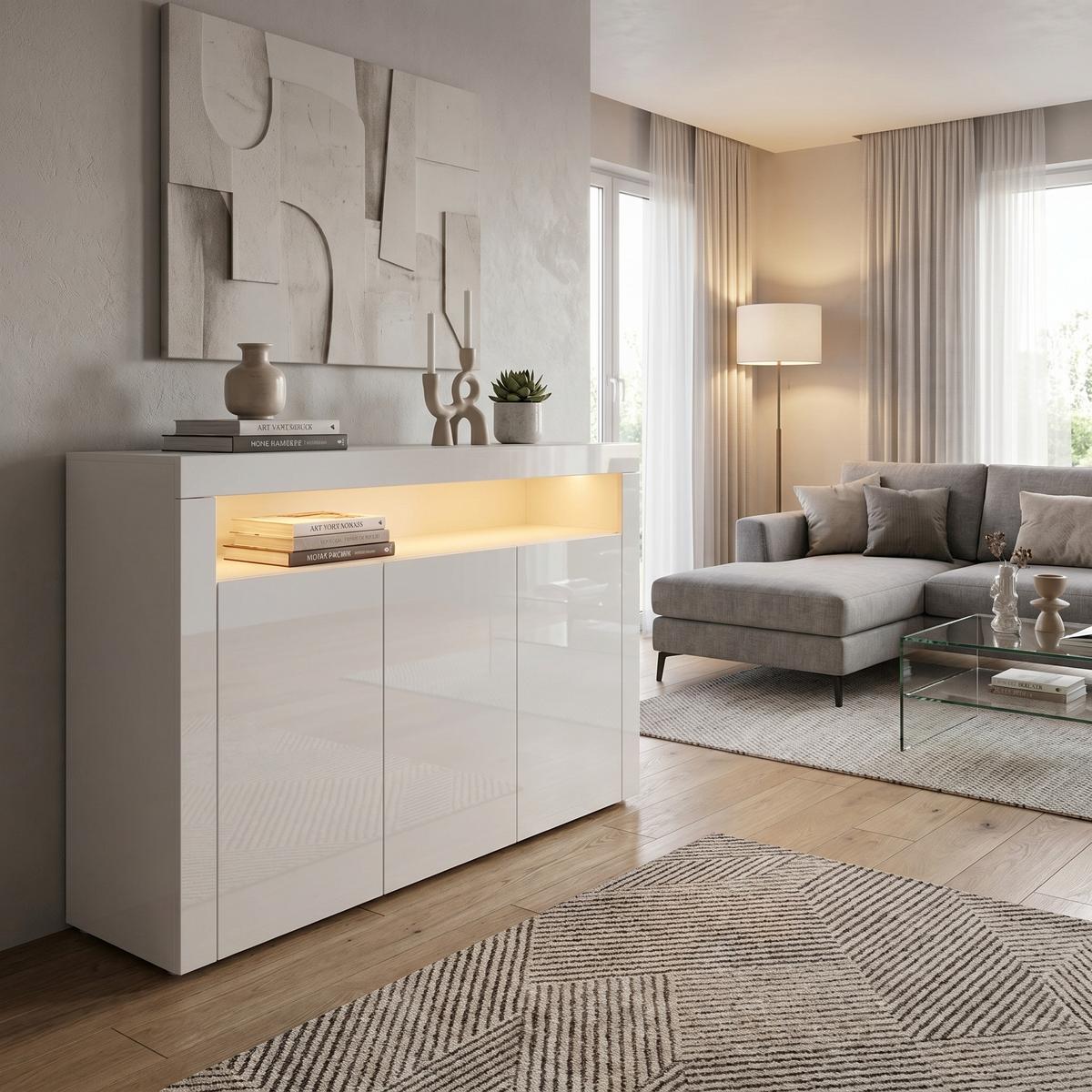 SIDEBOARD Valencia Weiß Hochglanz / Weiß Hochglanz - Weiß Hochglanz, Holzwerkstoff (155/92/40cm) - Vladon