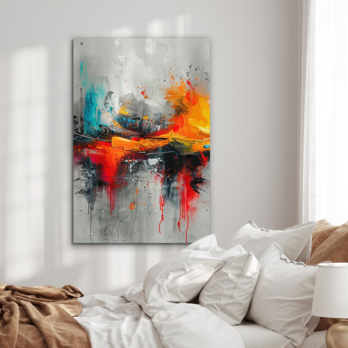 METALLBILD Moderne Kunst - Orange - Grau - Abstrakt 80x120 cm - Hellgrau, Metall (80/120cm) - MuchoWow