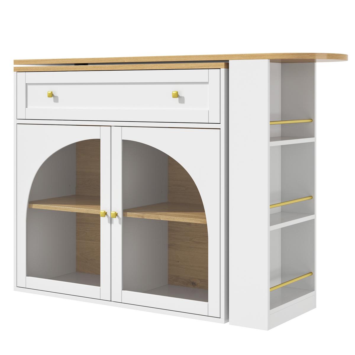 BARTISCH Ausziehbar Weiß 360° Drehbar mit Stauraum & Glas - Weiß, Holzwerkstoff (39/204/104cm) - Urban Meuble