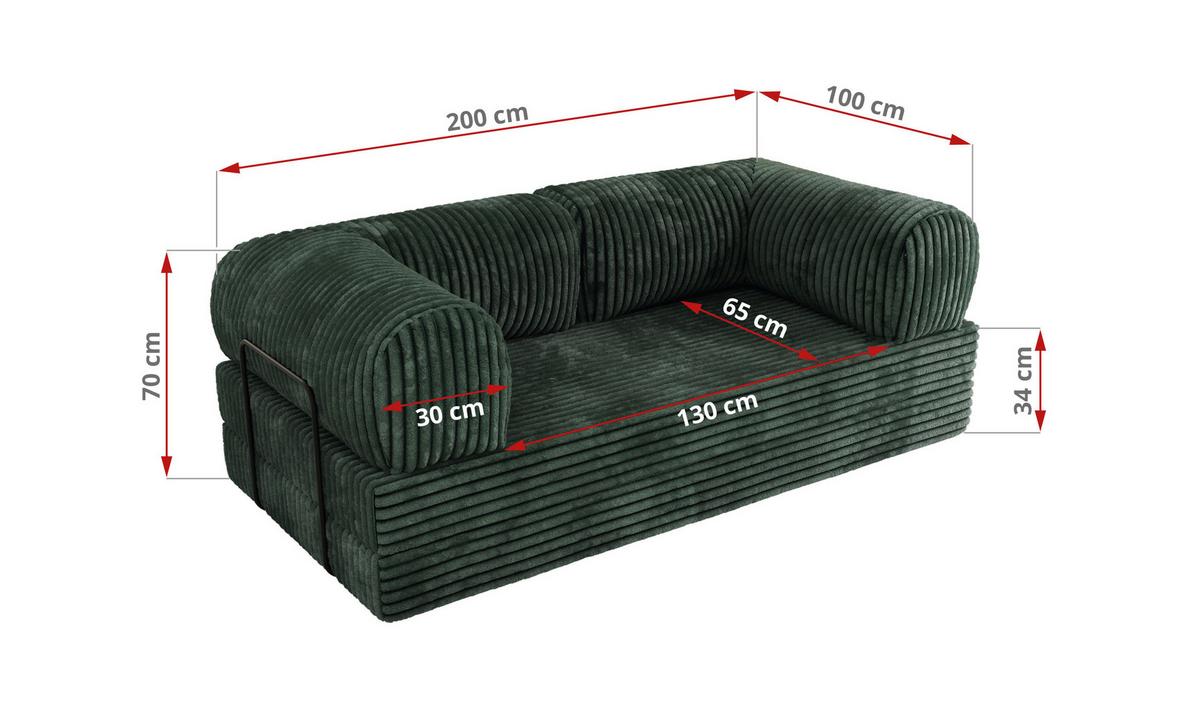 3-SITZER SOFA ORSETTO - Dunkelgrün Cord - Dunkelgrün/Schwarz, Textil/Metall (200/70/100cm) - MKS