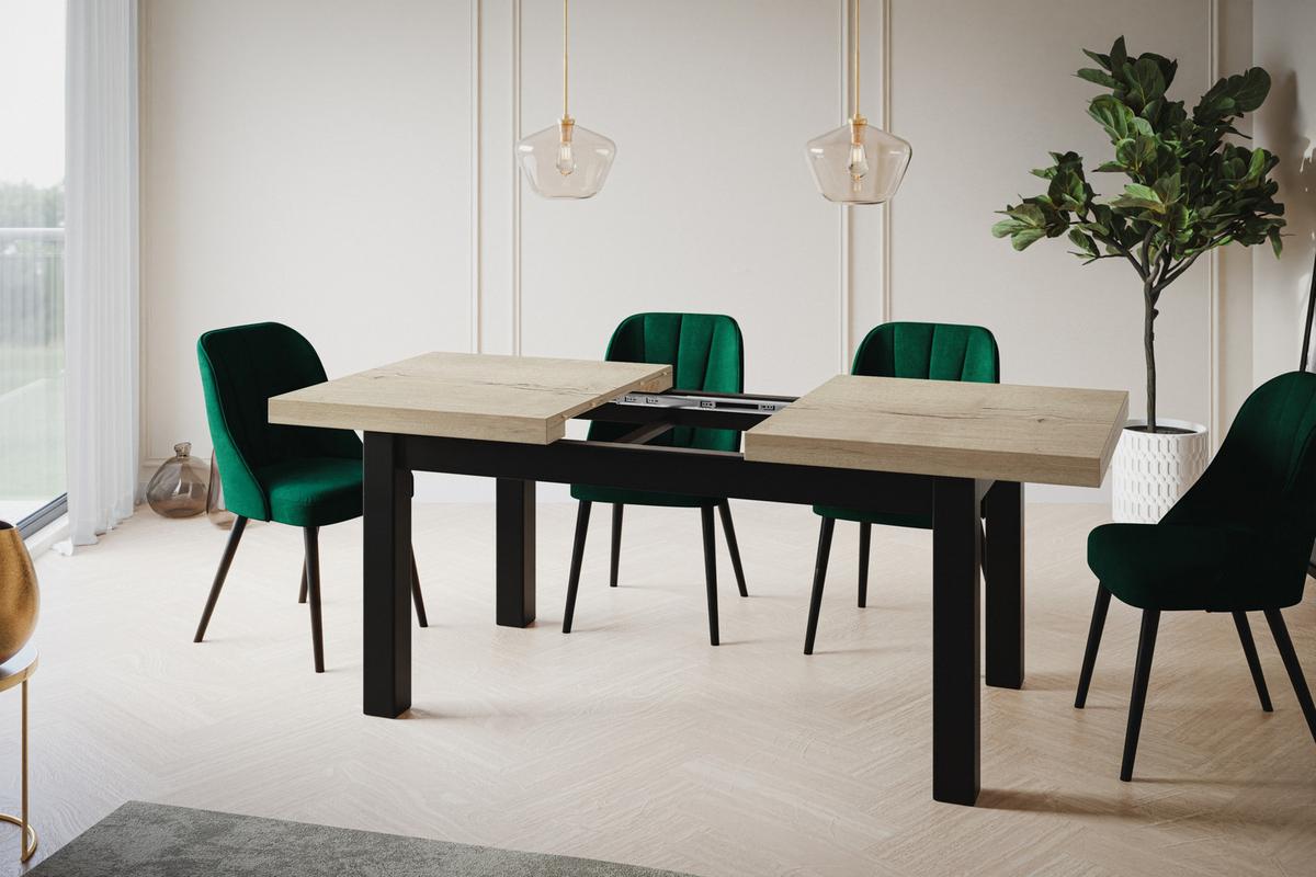 RECHTECKIGER Esstisch Ausziehbar – Moderner Wohnzimmertisch Küchentisch und Esszimmertisch – Tisch mit Holzbeinen, Maßen von 140 – 180 cm – Halifax - Schwarz/Naturfarben, Holzwerkstoff (140/80/78cm) - Alpi-Möbel