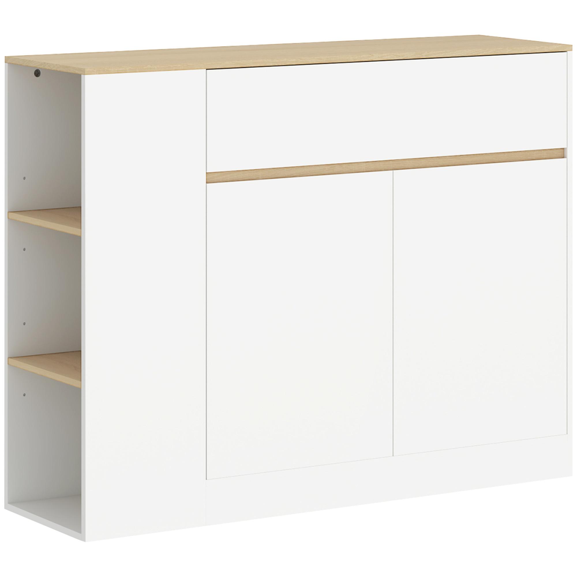 SIDEBOARD Küchenschrank mit Schublade, verstellbare Ablage, Aufbewahrungsschrank - Weiß/Naturfarben, Holz/Holzwerkstoff (30/81.2/106cm) - HOMCOM