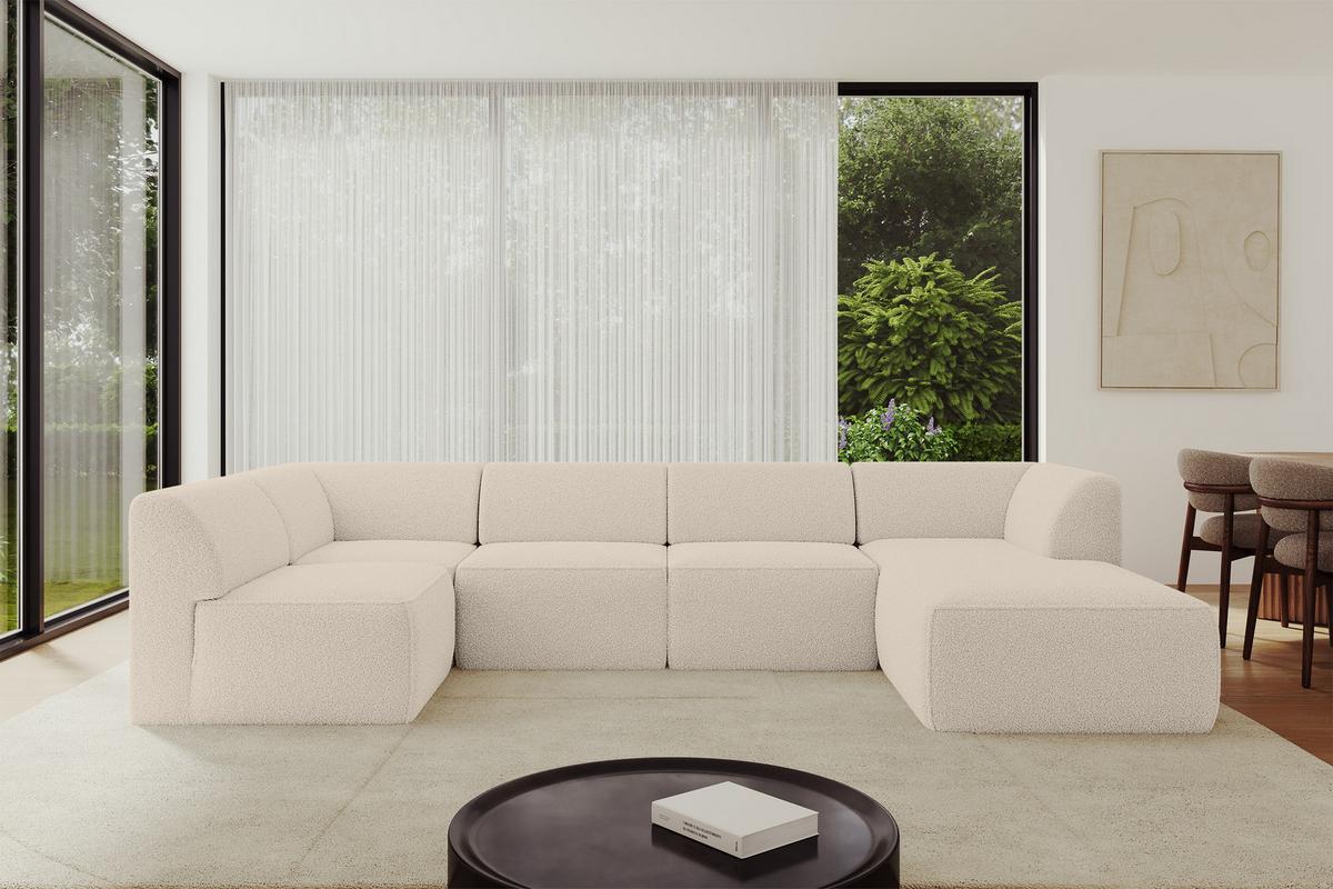 WOHNLANDSCHAFT Ottomane Rechts MOVO-L 345x180x78 cm Dunkelbegie Bouclé - Cappuccino, Holzwerkstoff/Kunststoff (180/78/345cm) - ALTDECOR