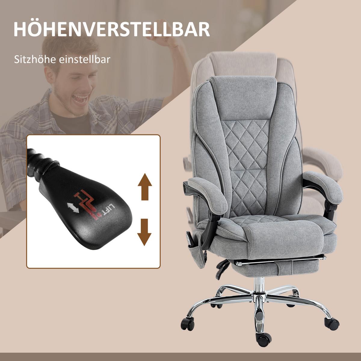 BÜROSTUHL mit Vibrtationsmassage, Ergonomischer Schreibtischstuhl mit Heizung - Grau, Metall (67/119/72cm) - Vinsetto